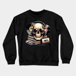 Skull head with headphones and sunglasses in a retro style. Crewneck Sweatshirt